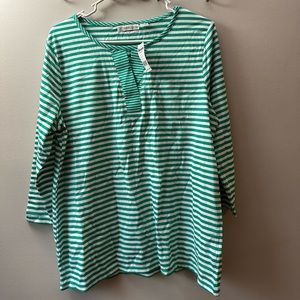 IB Diffusion Women’s Blouse Size L Stripes : Green and white.